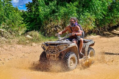 Tour Moto ATV en Punta Cana, Playa, Cueva Taína y Casa Dominicana - Pickup, mobile ticket, and getting ready to ride